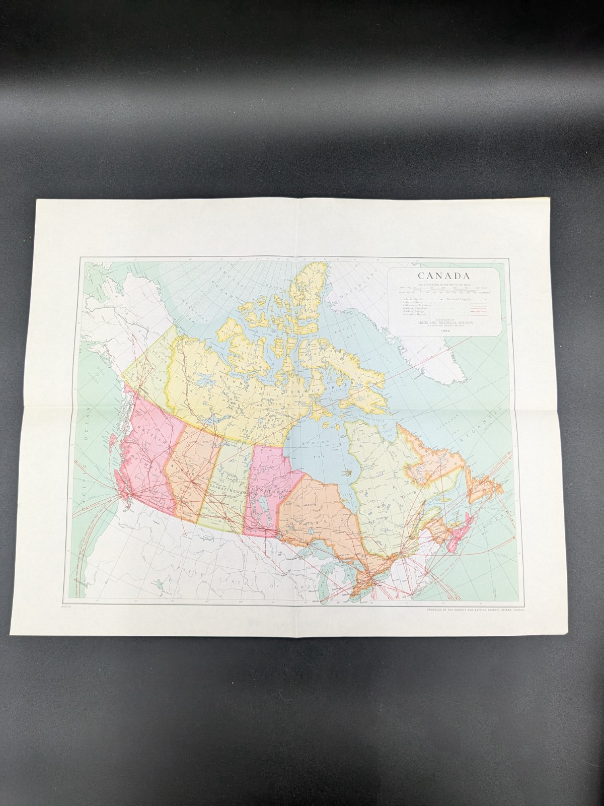 Vintage 1964 Canada Map Department of Mines and Technical Surveys 18″x15″