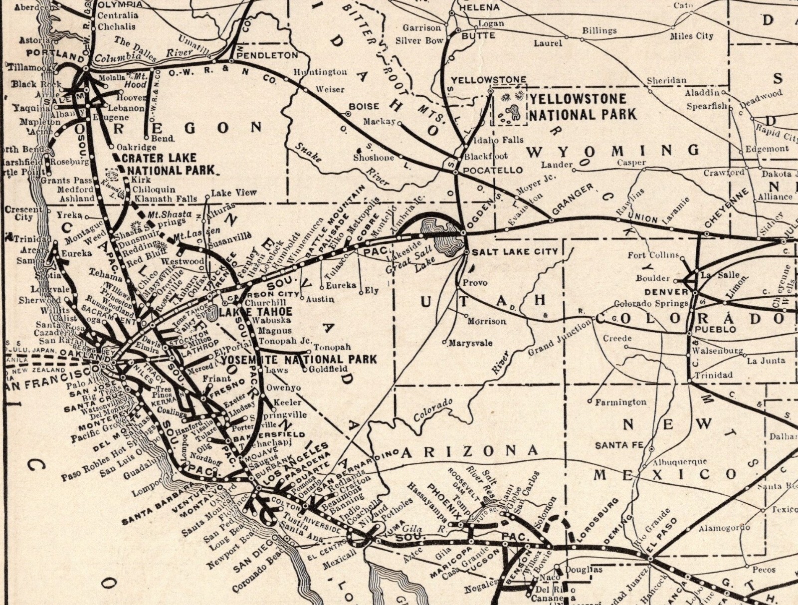 1915 Antique SOUTHERN PACIFIC RAILROAD Map Vintage Railway Map Wall Decor 930