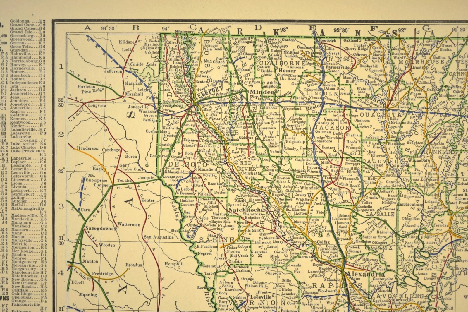 1914 Antique LOUISIANA Railroads Map ORIGINAL Atlas Map Texas & Pacific DATED