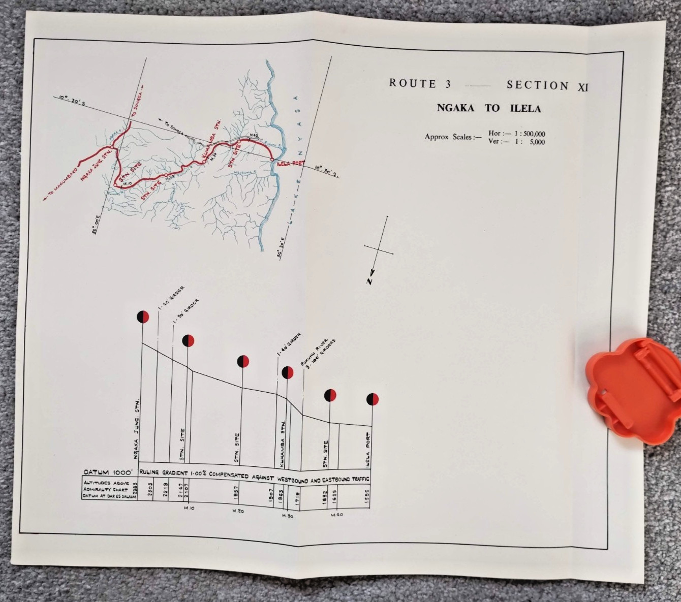1952 Original East African Railways Map of Route: Ngaka to Ilela (Tanzania)