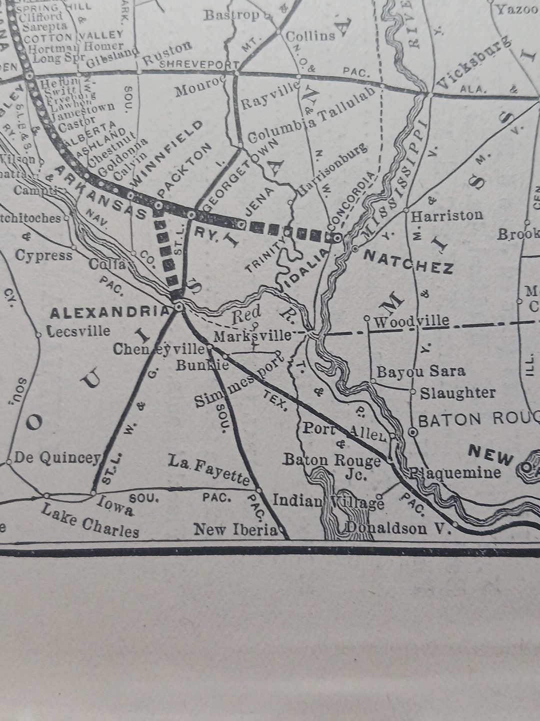 ~1904 Train Route Map LOUISIANA & ARKANSAS RAILWAY all railroad lines Stations