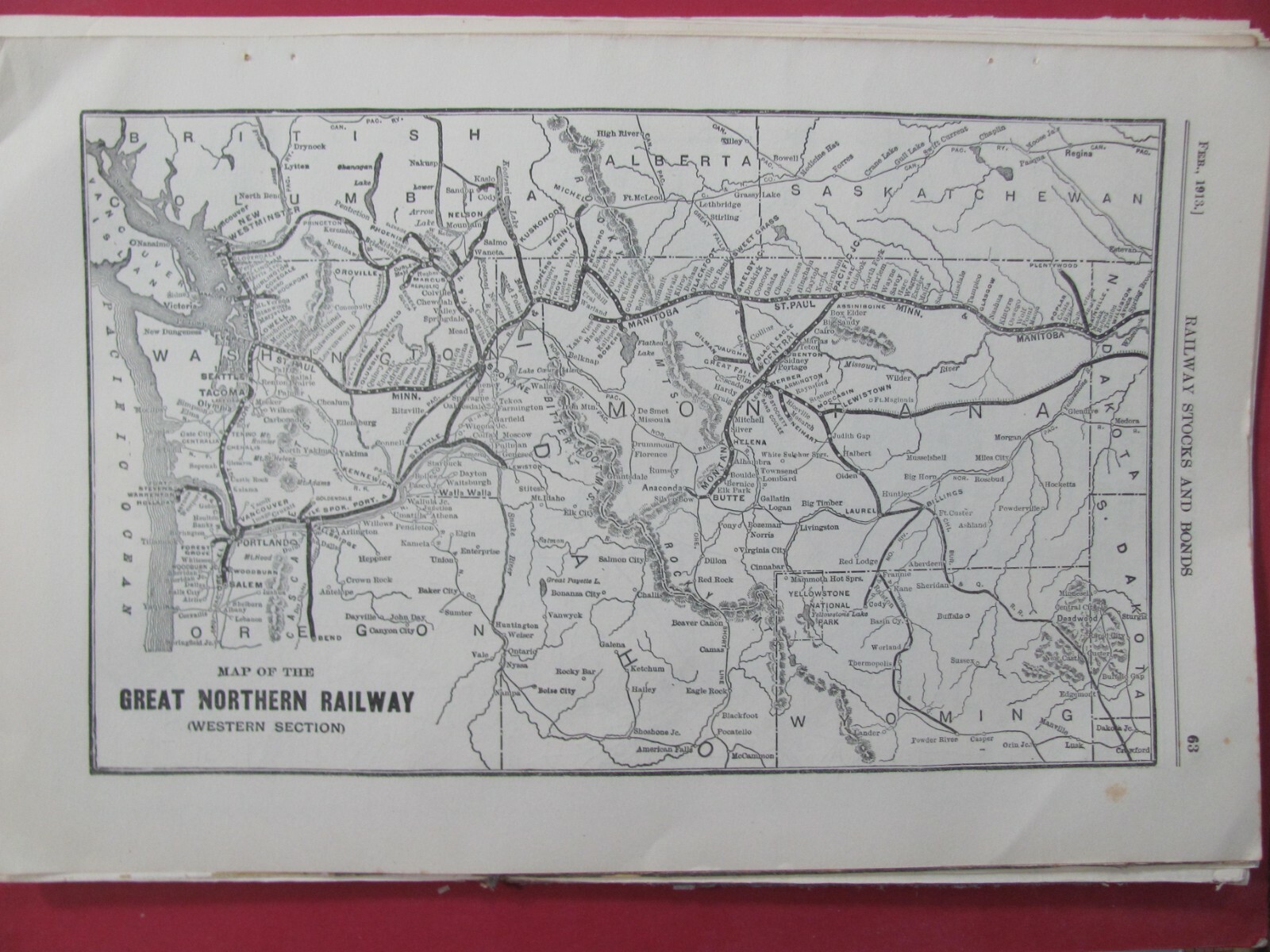 1913 GREAT NORTHERN RAILROAD WESTERN SYSTEM MAP ROUTES STATIONS GN RR HISTORY
