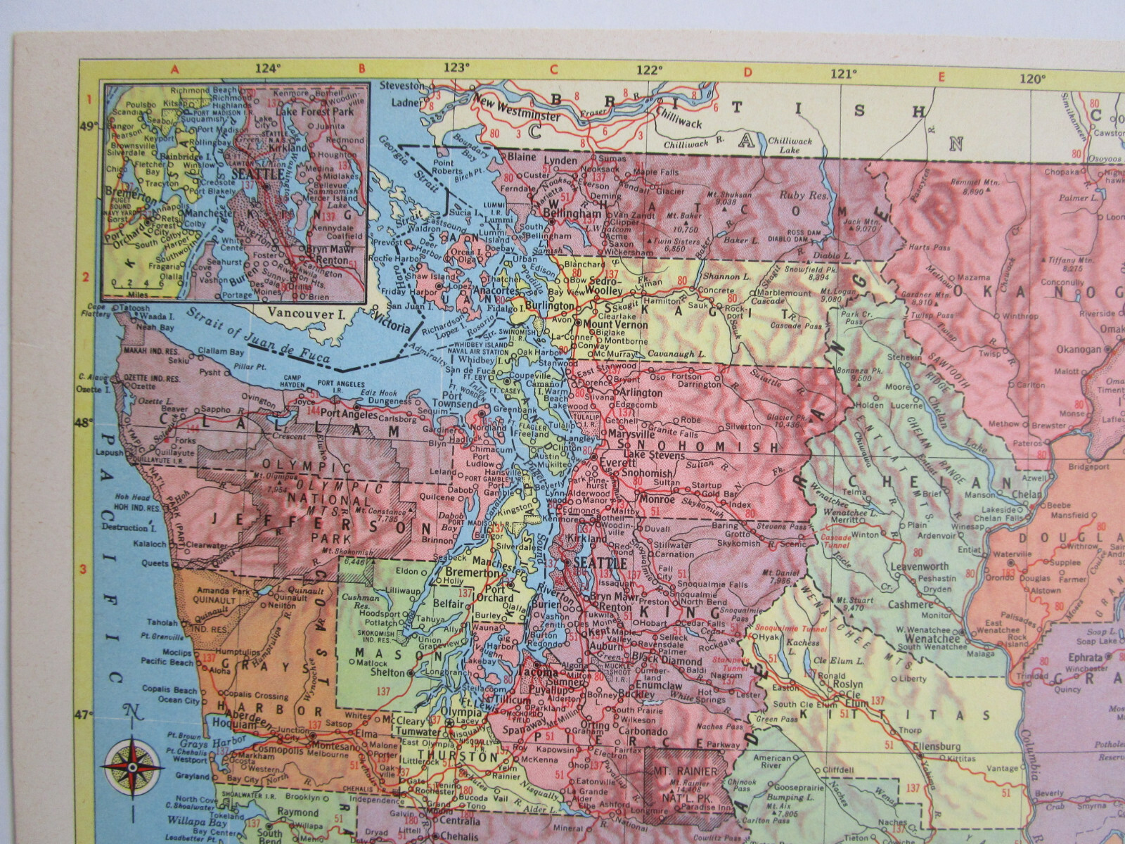 WA WV 1955 WASHINGTON State RAILROAD Map WALLA WALLA VALLEY ~or~ WEST VIRGINIA