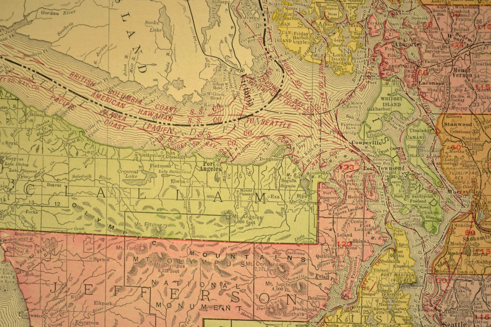 1911 Antique Washington Railroad Map ORIGINAL Atlas Northern Pacific RR DATED