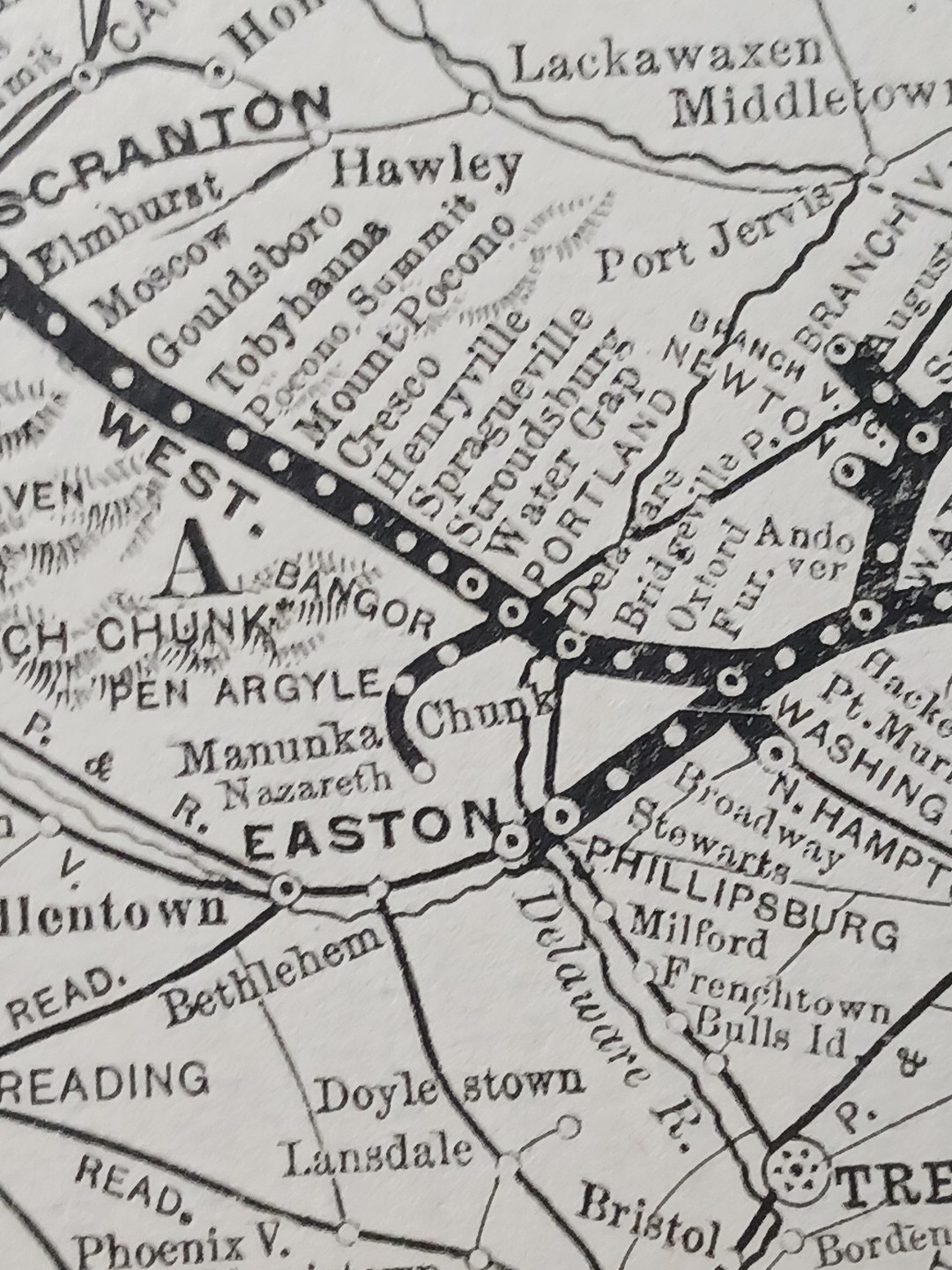 1892 Antique Railway Map DELAWARE LACKAWANNA & WESTERN RAILROAD Train Routes