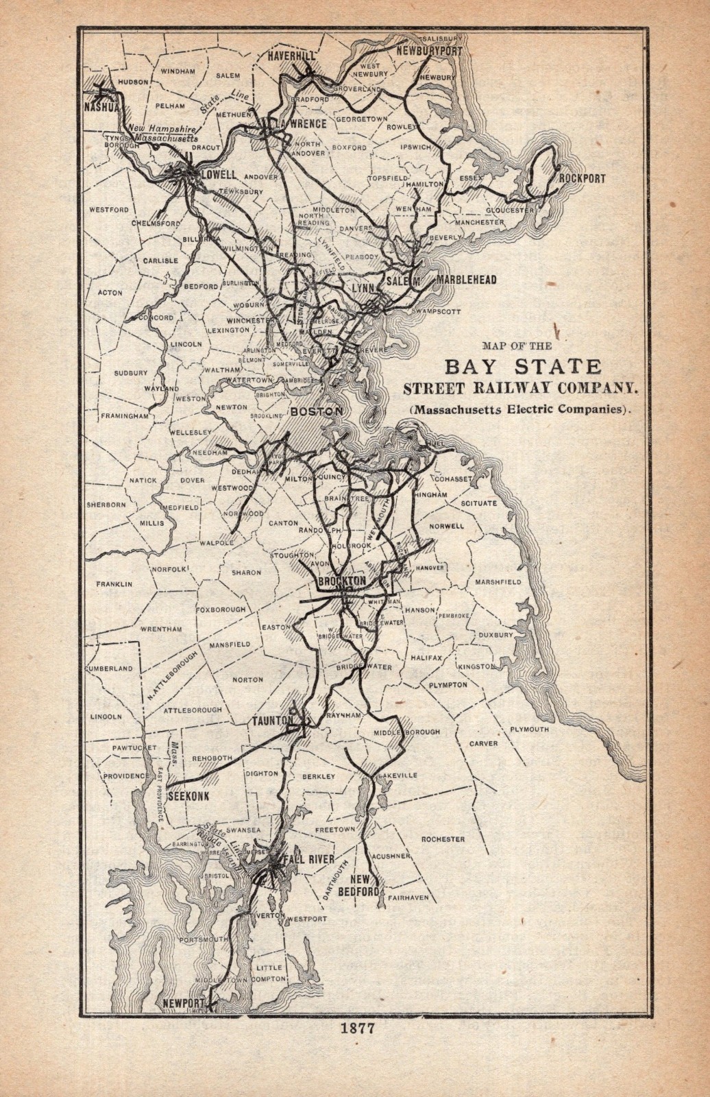 1912 Bay State Street Railway Map Massachusetts Electric Company Map 2684