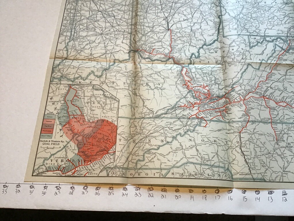 vintage railroad map: 22×32″ NORFOLK & WESTERN Railway 1922
