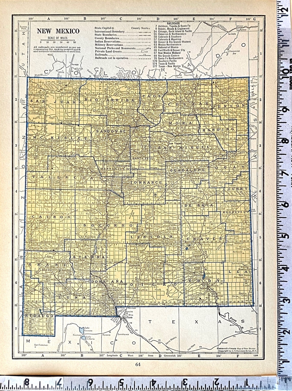 NEW MEXICO & NEW JERSEY c 1935 County & Railroad Maps. Hammond & Co. 9×12″