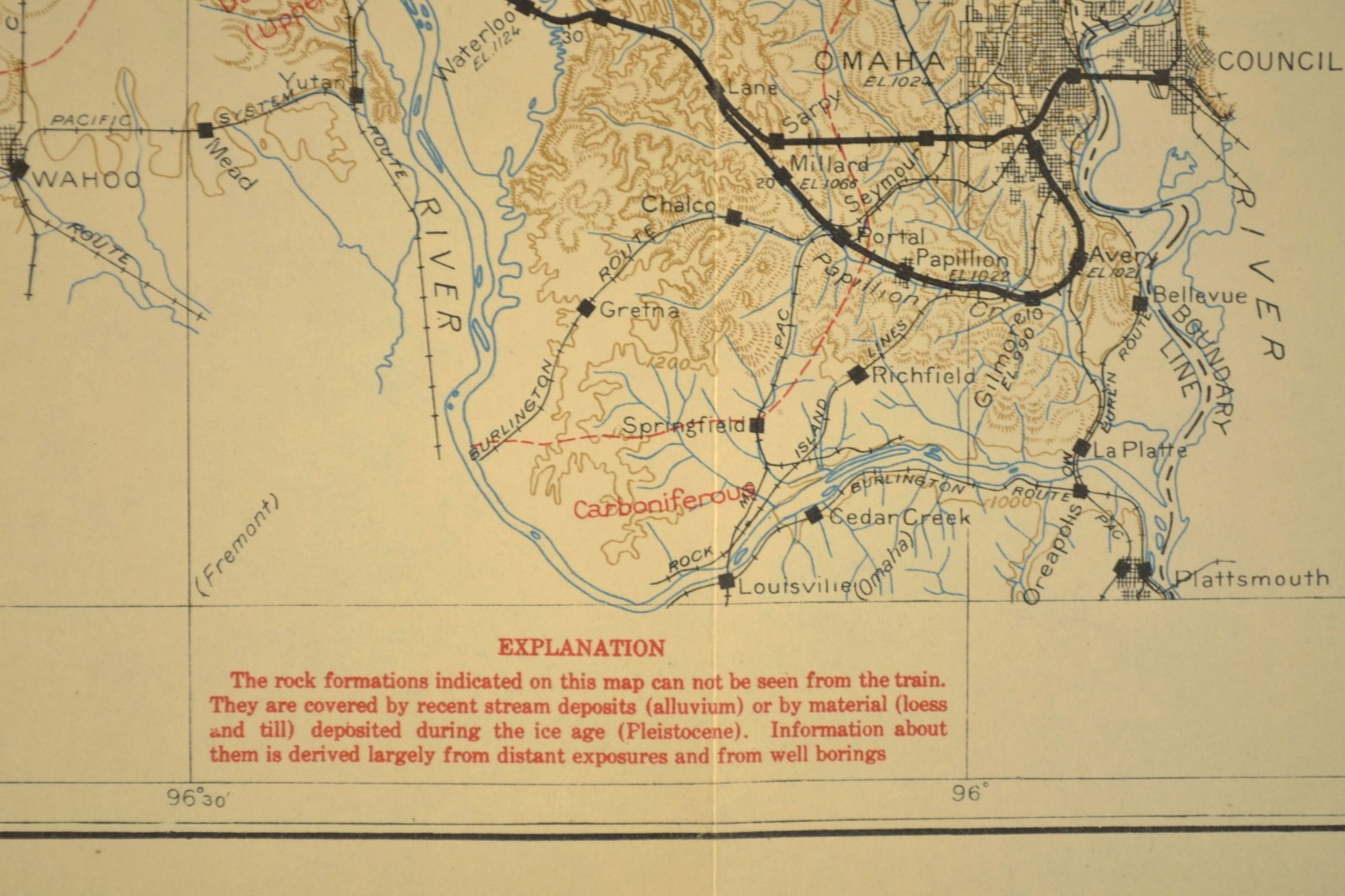 1915 Antique Union Pacific Railroad Map Omaha NE Council Bluffs Iowa Bellevue