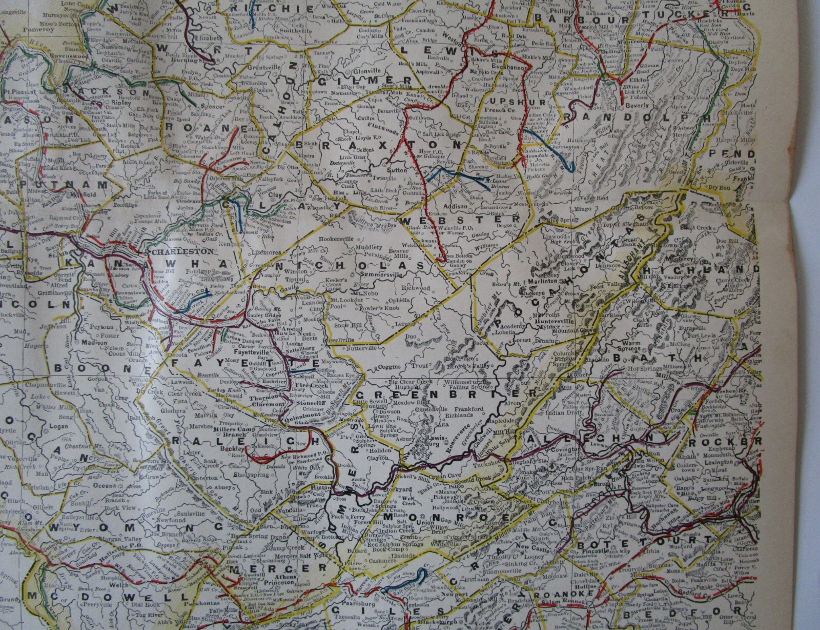 VA WV 1898 WESTERN VIRGINIA, W. VA STEAM RAILROAD Map. GLADE CREEK & RALEIGH RR