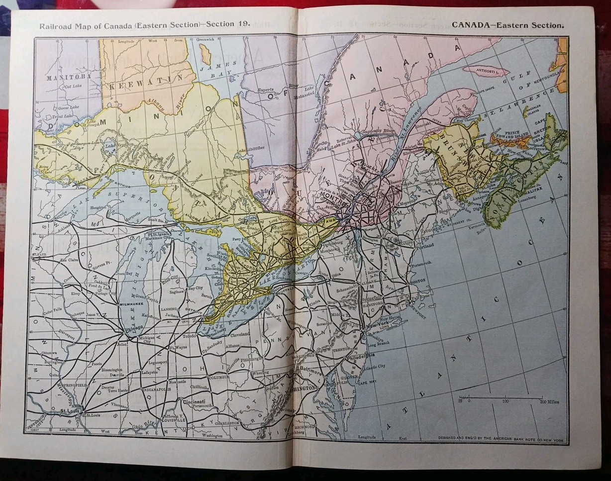 1897 Train Route Map Eastern Canada Ontario Quebec all Railroad Lines 9×11″