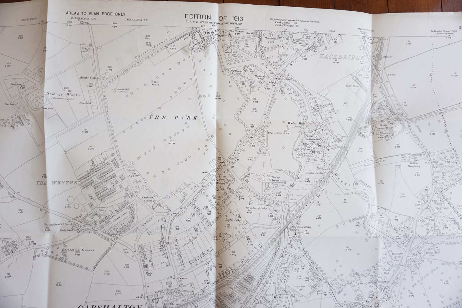 1913 Carshalton South london & Peckham & Sutton OS Railway Map