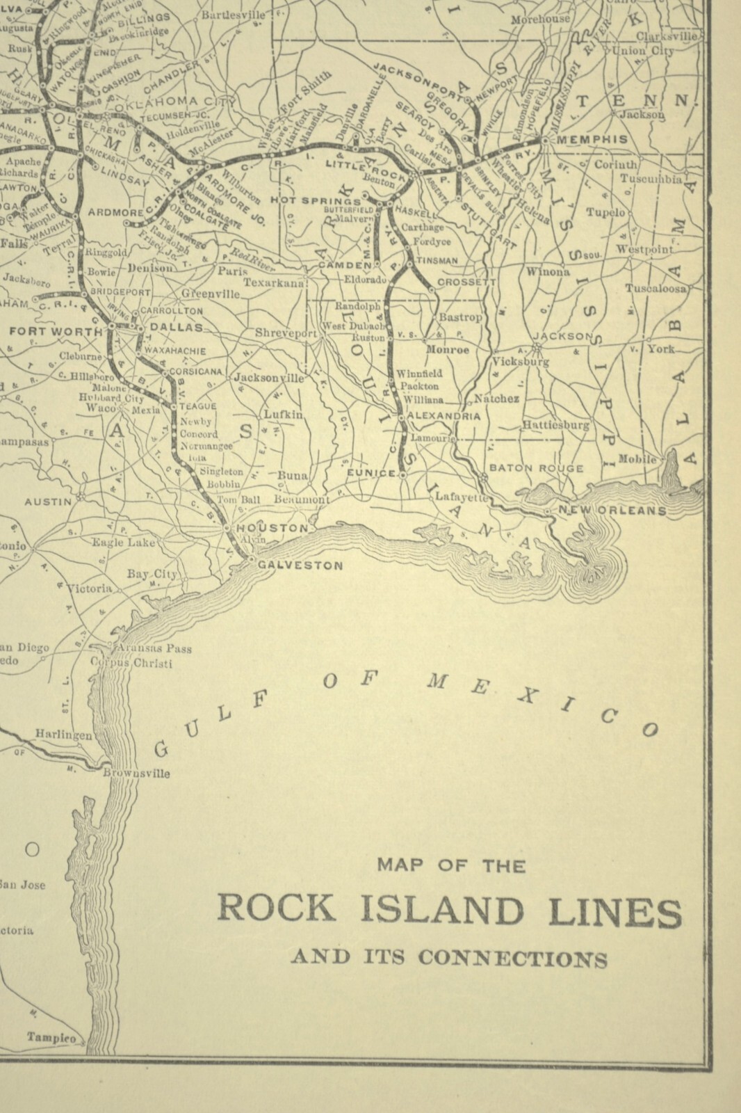 Vintage ROCK ISLAND Railroad Map RI RR Santa Rosa Memphis Eunice Denver ca1925