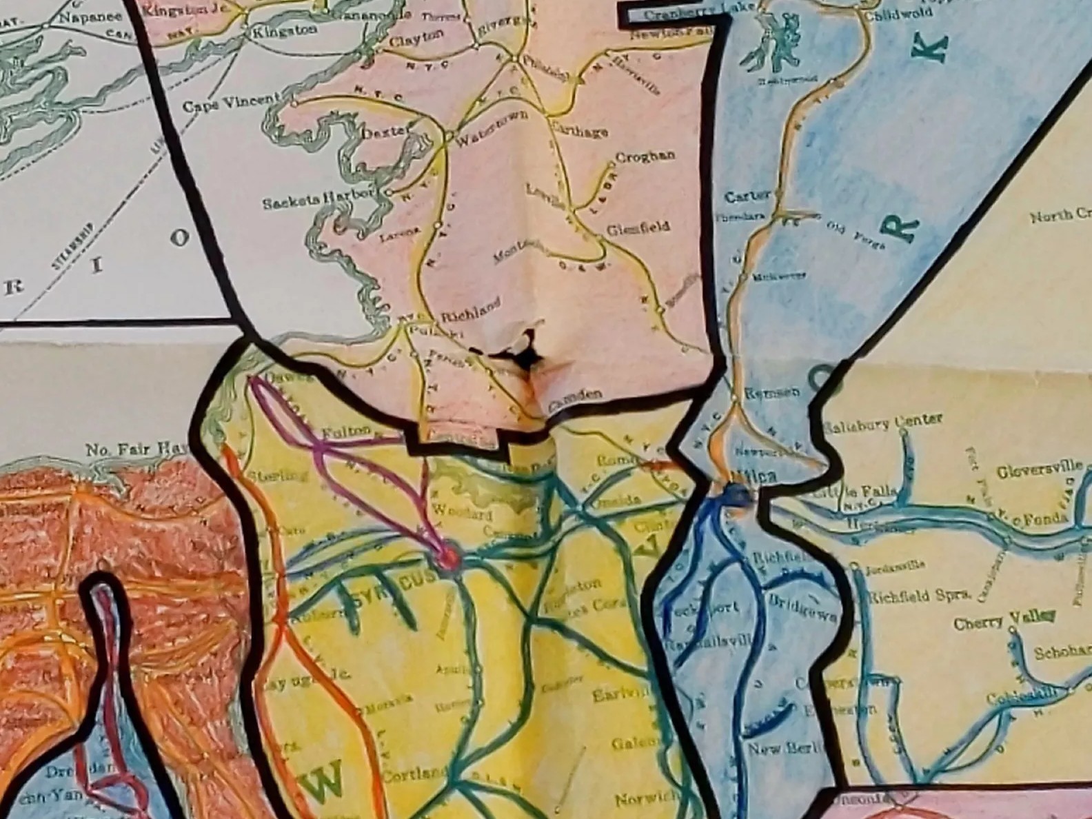 1935 Railroad Hand Colored Trunk Line Assn Canadian Freight Map 40 x 34