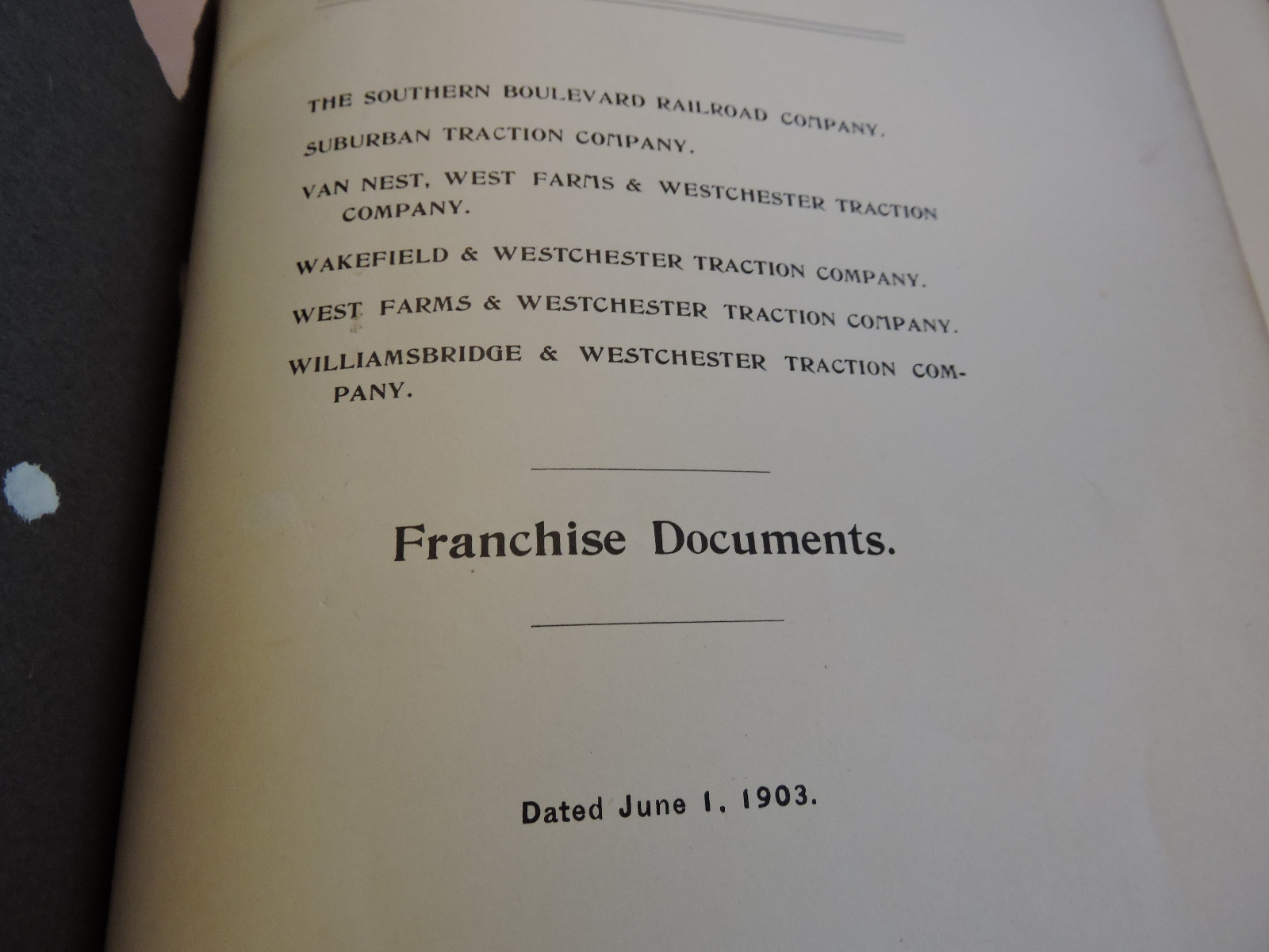 RARE 1903 New York City Central BRONX Westchester Trolley NYC&HRR Doc. 61-p.