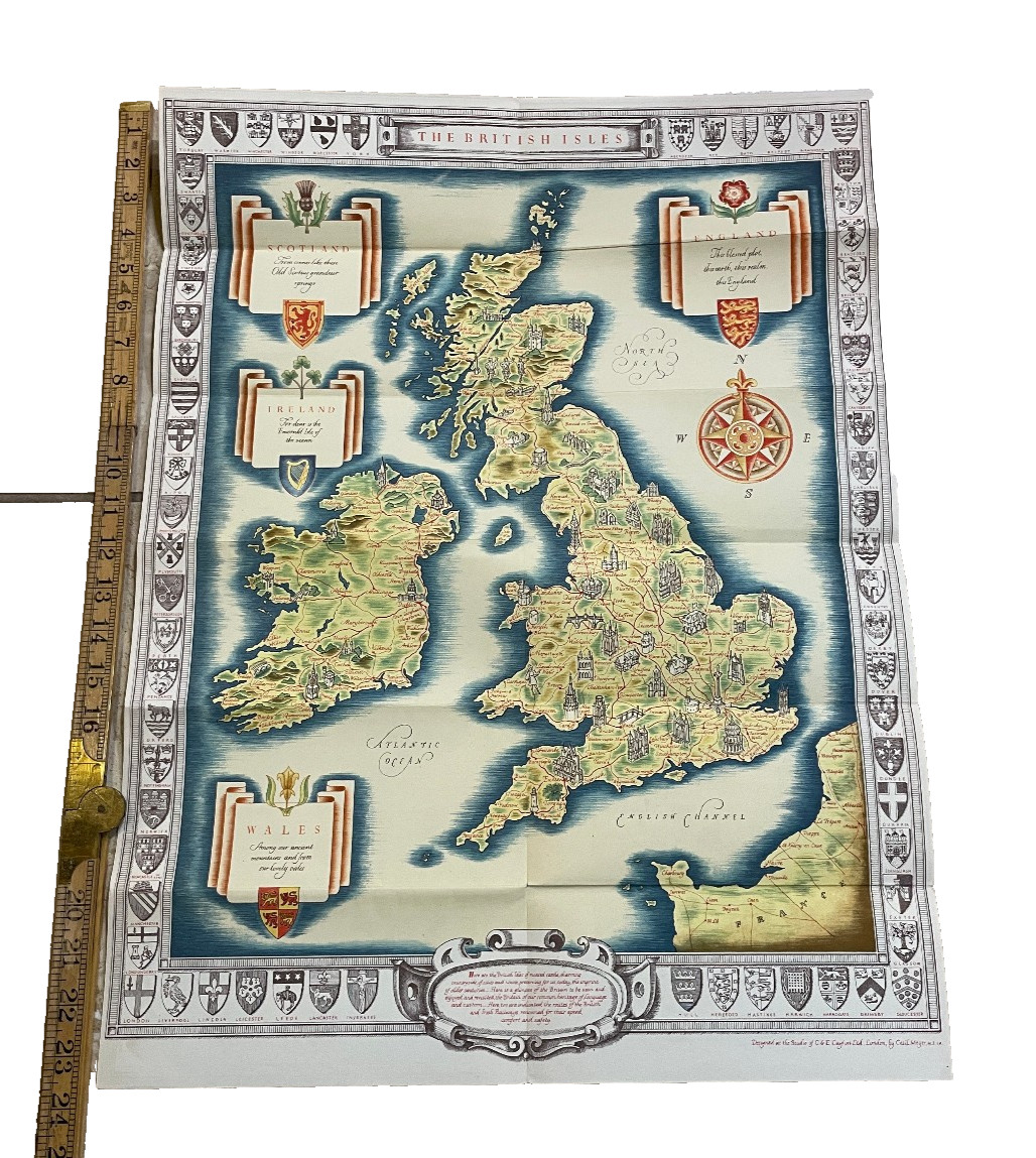 Vintage British Rail Map of the British Isles. Circa 1960s. Unfolded-24″ by 28″