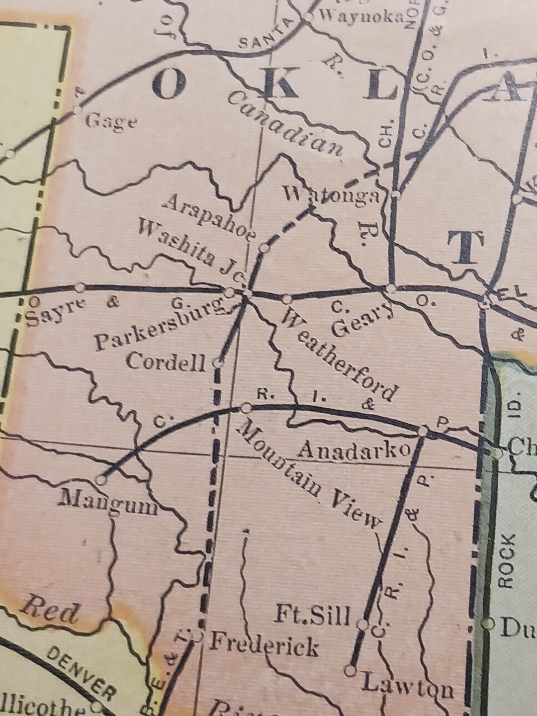 1902 Train Route Map INDIAN TERRITORY TEXAS OK Railroad Lines Stations 11″×9″