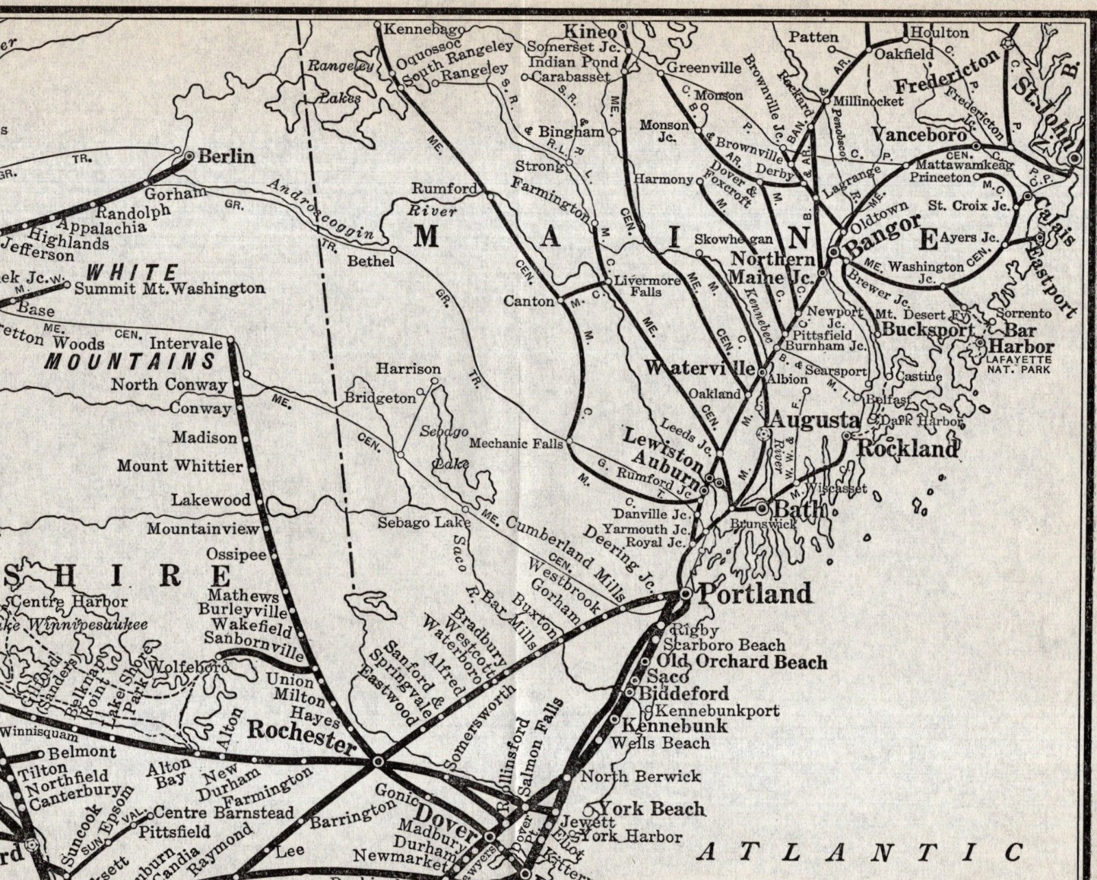 1931 Antique BOSTON and MAINE RAILROAD Map Vintage Railway Map 3059