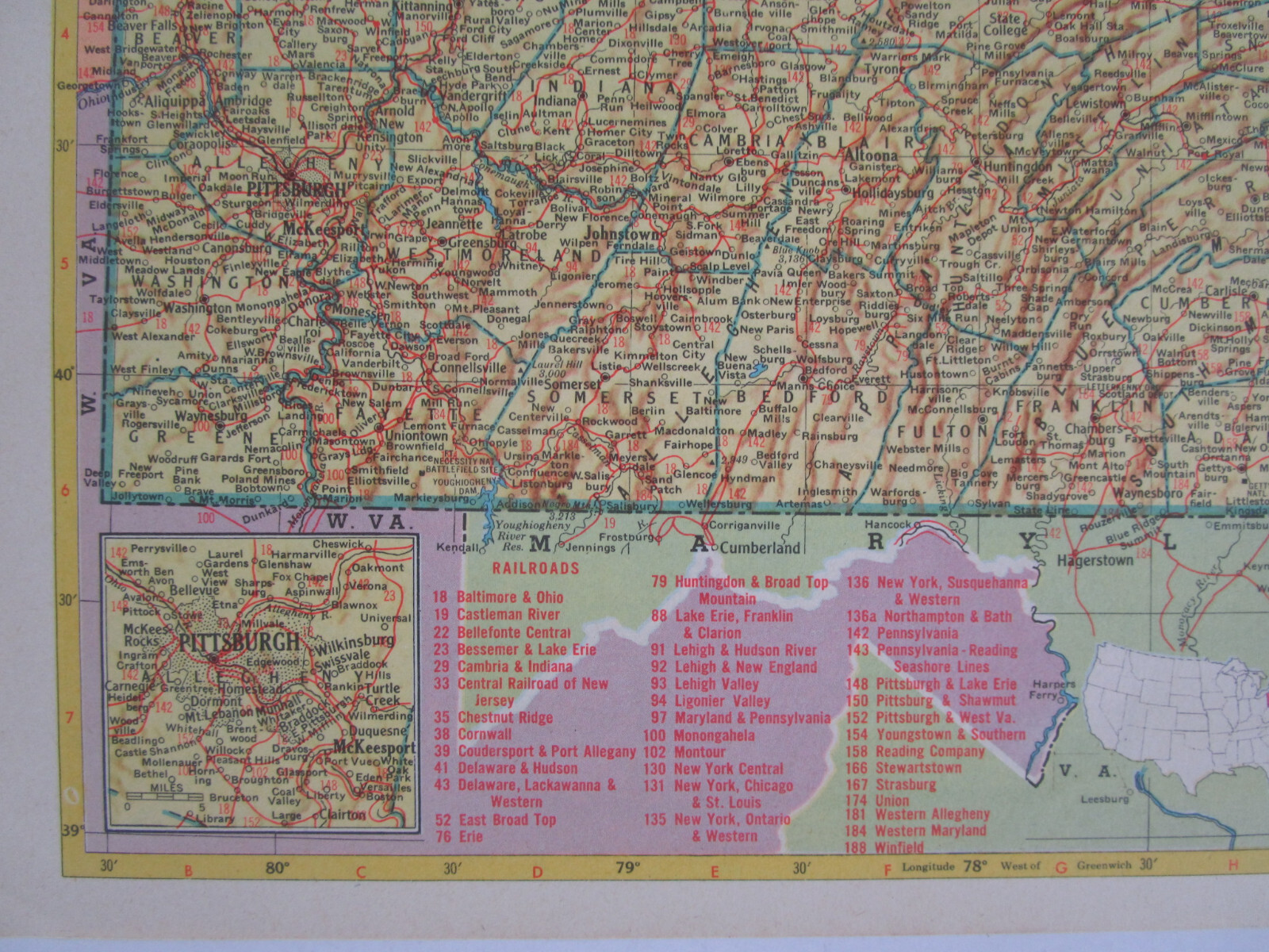 PA SC 1952 PENNSYLVANIA State RAILROAD Map STEWARTSTOWN RR or SOUTH CAROLINA Map
