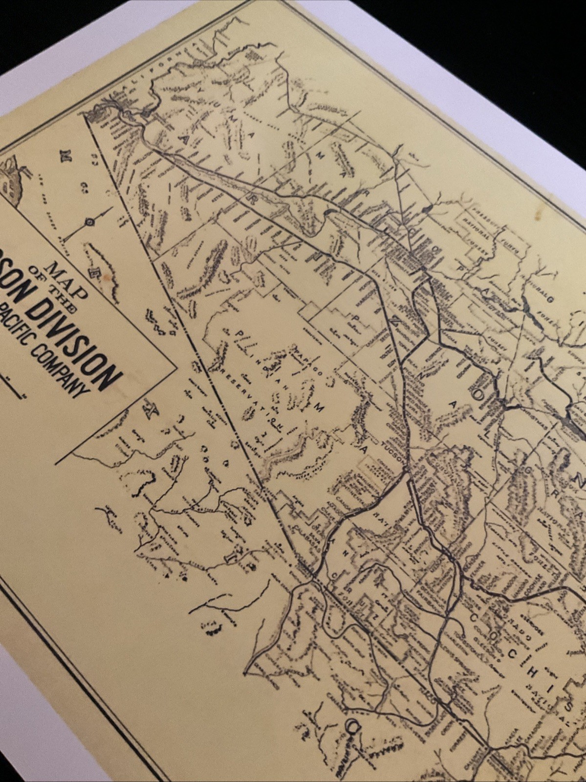 Tucson Division Map Southern Pacific Railroad Arizona 1951