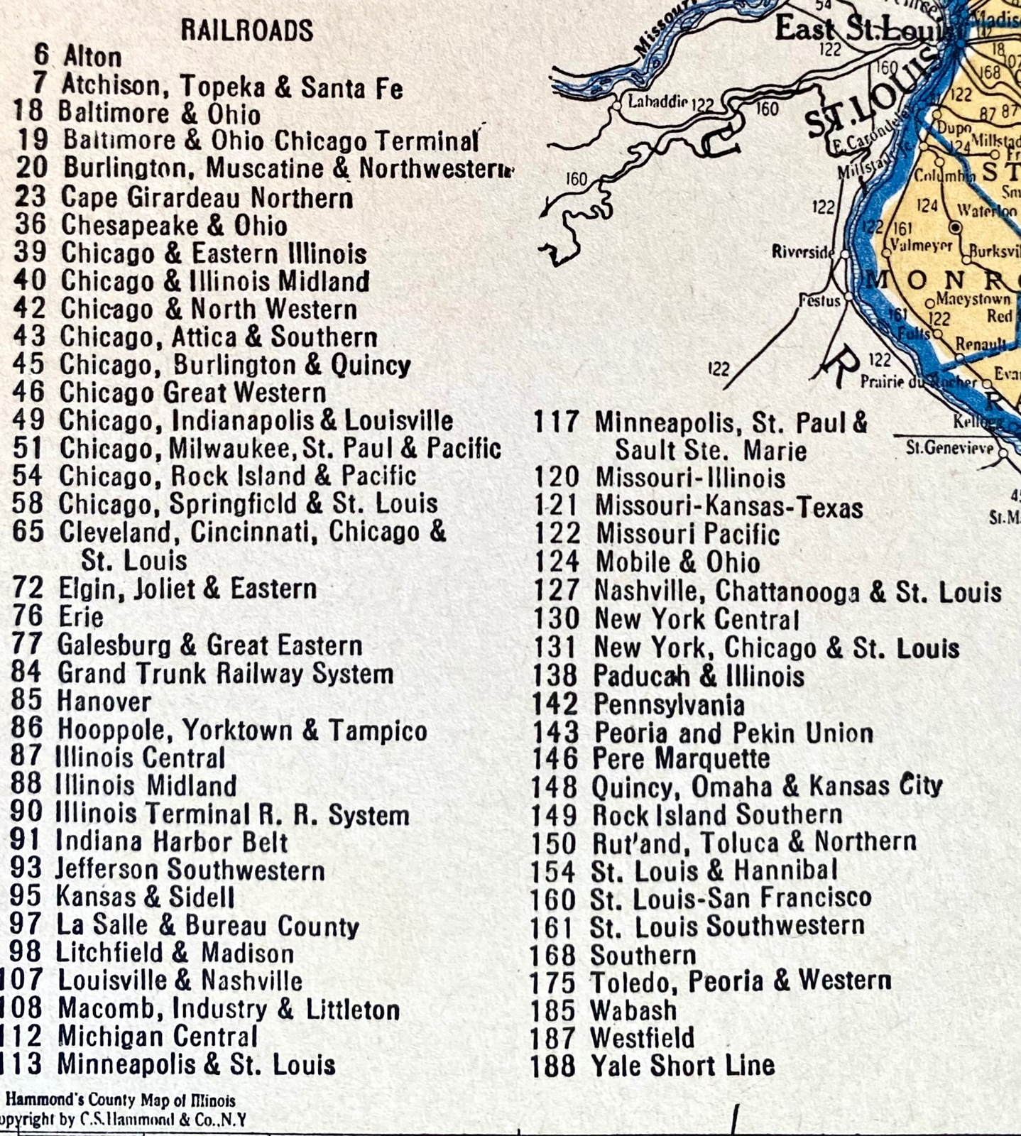 IDAHO & ILLINOIS Original c 1935 County & Railroad Maps. Hammond & Co. 9×12″