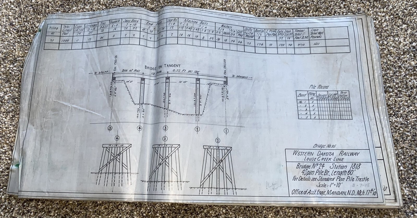 1910 Northern Pacific 48 Bridge spec sheets Western Dakota Ry Louse Creek Line