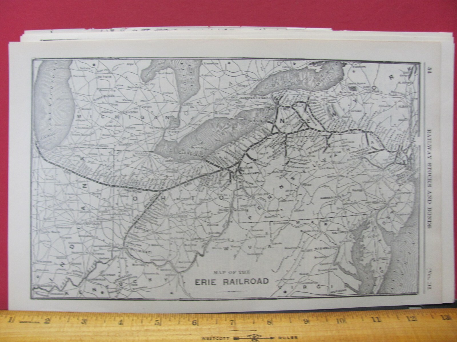 ERIE RAILROAD ORIGINAL 1921 SYSTEM MAP ERIE RR ROUTE NEW YORK PN OHIO INDIANA
