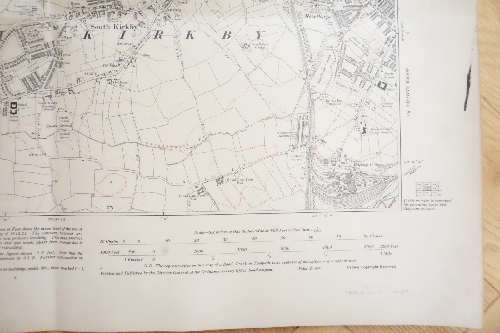 1930 South Kirkby Hemsworth Yorkshire LNER Railway OS Linen Map Ref 73 **