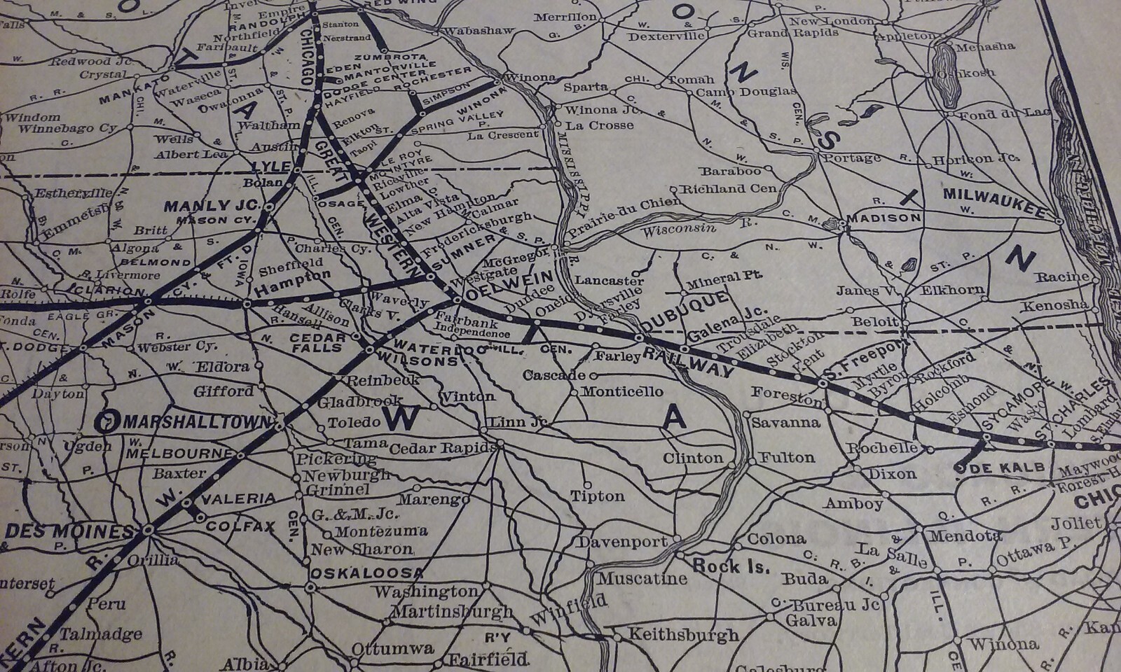 Rare 1903 Railroad Map of The CHICAGO GREAT WESTERN Railway System & Routes