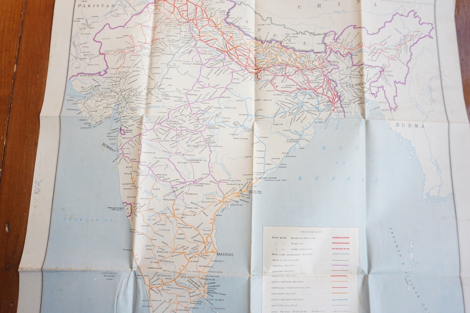 1960 India Large Railway Map Indian Double Sided