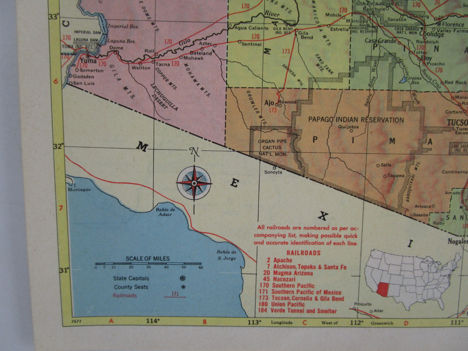 AZ AL 1959 ARIZONA Topographic RAILROAD Map APACHE RR ~or~ ALABAMA. TUSKEGEE RR
