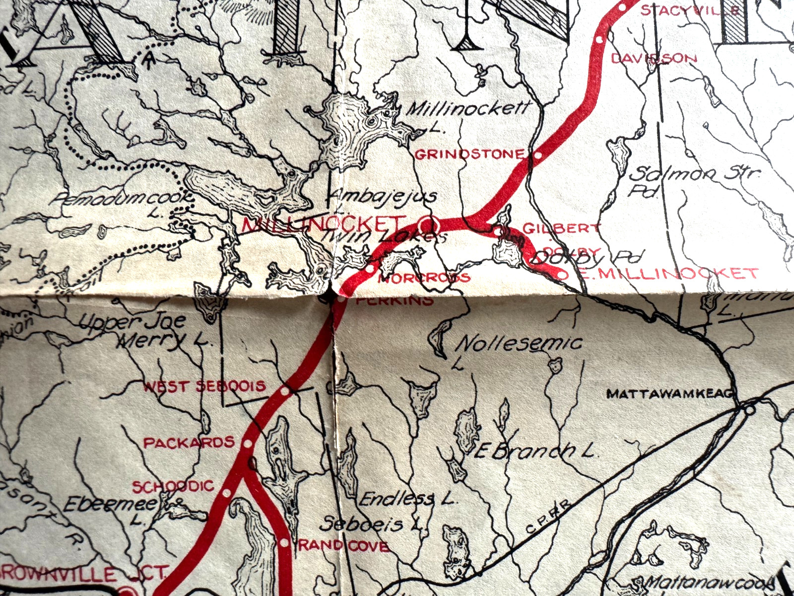 Vintage ca 1930s 17×27 Bangor and Aroostock RR Railroad Route Map Northern Maine