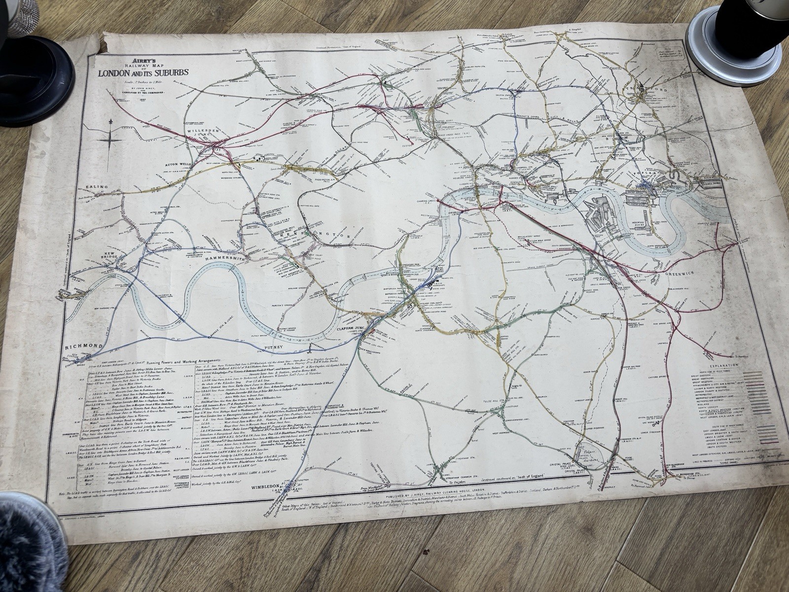 1887 Airey’s Railway Map Of London & Its Suburbs Victorian Railwayana