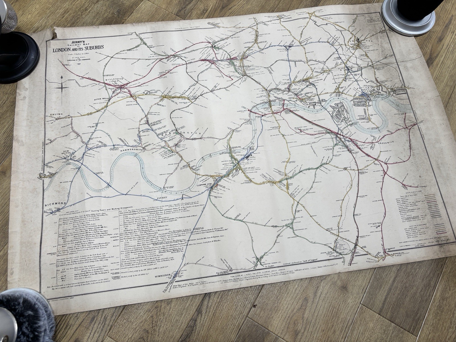 1887 Airey’s Railway Map Of London & Its Suburbs Victorian Railwayana