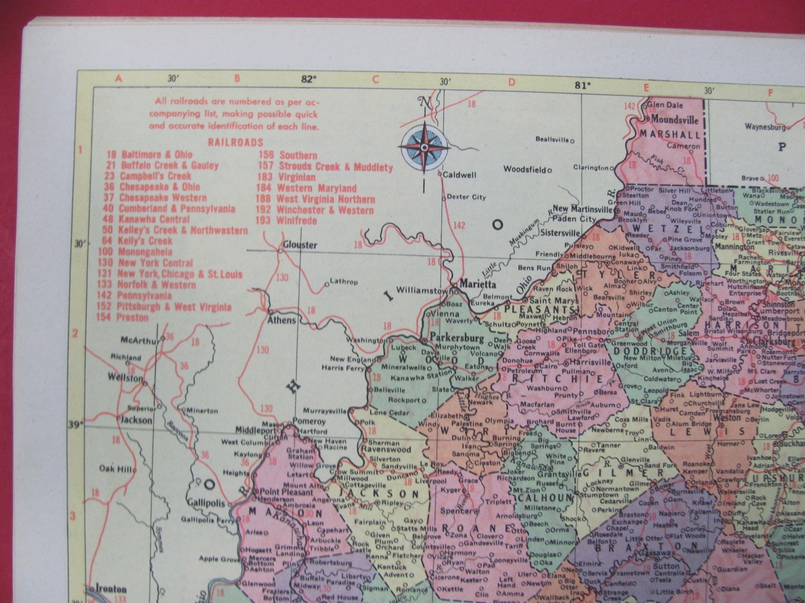 HISTORIC 1953 WEST VIRGINIA & WASH.RAILROAD MAP SHOWS AND LIST ALL WA & VT RRs