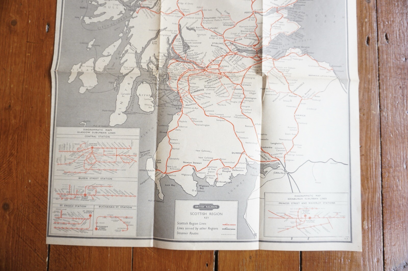 1957 British Rail Scottish Passenger Network Railway System Map VGC