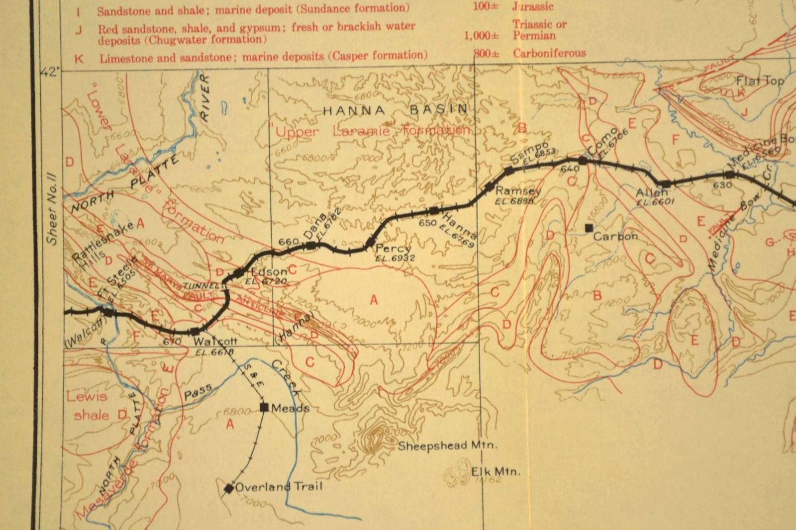 Antique Union Pacific Railroad Map Fort Steele Overland Trail Hanna Wyoming