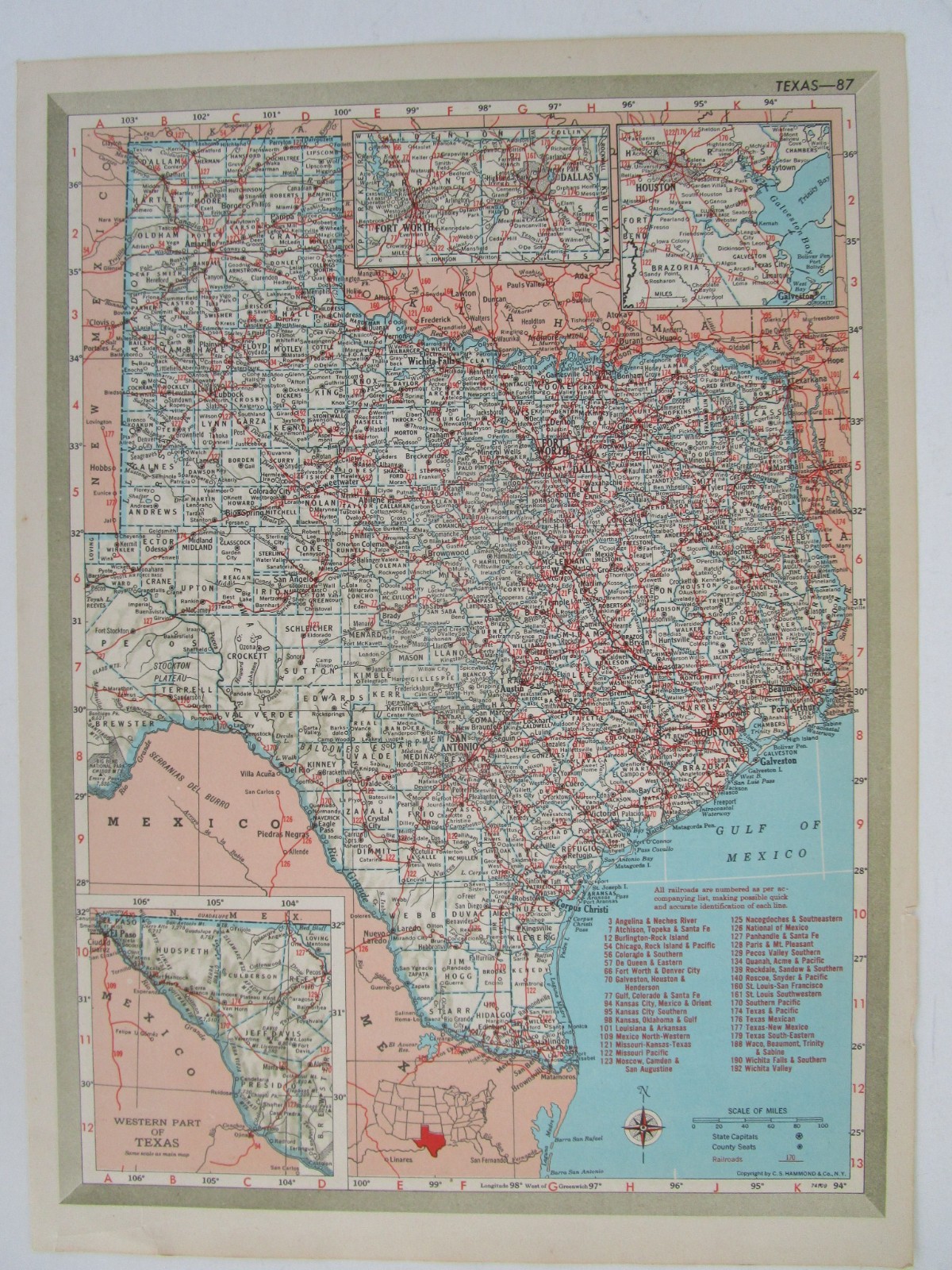 TX UT Vtg 1951 TEXAS RAILROAD Map. QUANAH ACME & PACIFIC RR ~or~ UTAH 1950s