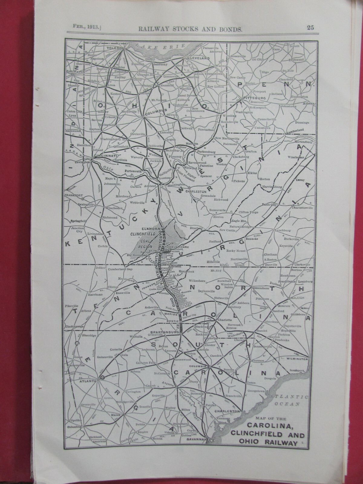 1913 CAROLINA CLINCHFIELD & OHIO RAILWAY ORIG SYSTEM MAP ROUTES STATIONS HISTORY