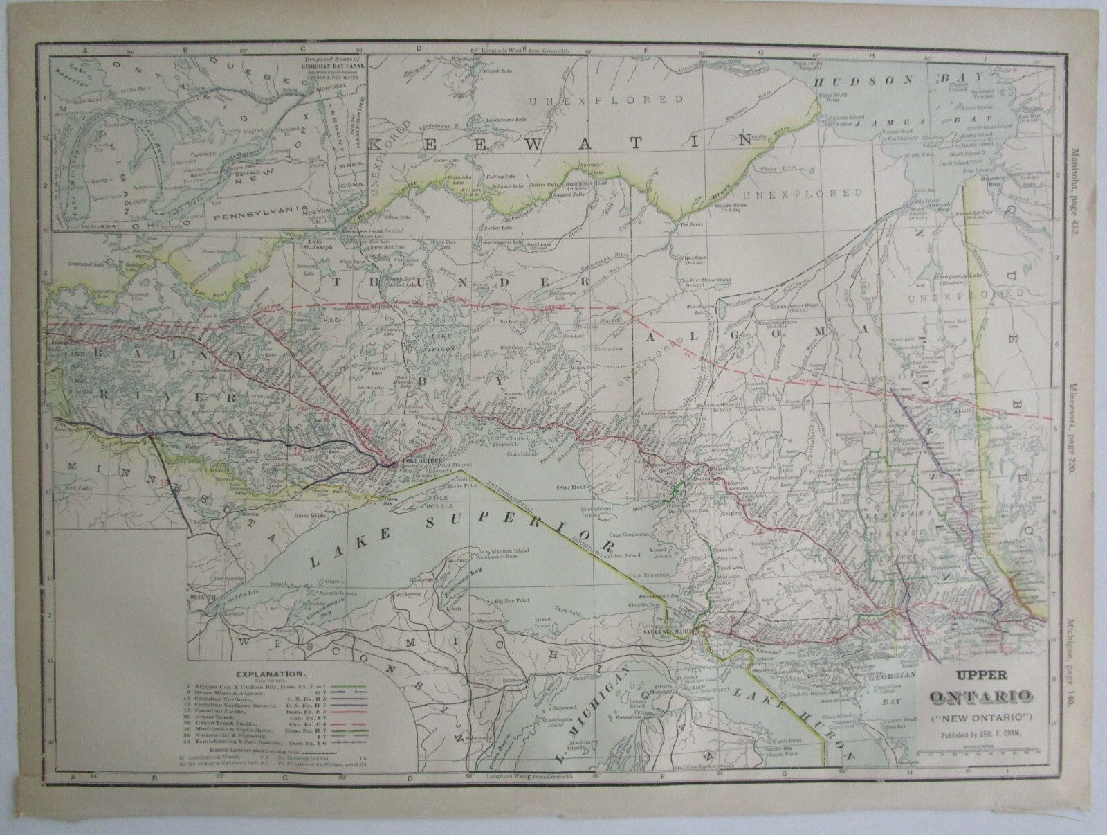 1910 UPPER ONTARIO STEAM, INTERURBAN ELECTRIC RAILROAD Map. CANADA 1900s