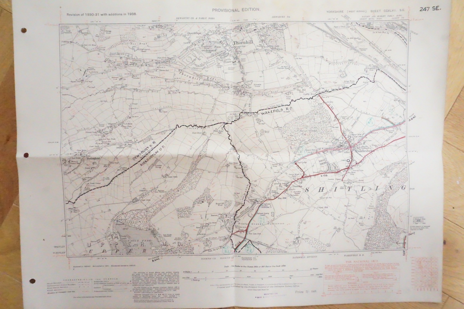 1938 Thornhill Dewsbury Yorkshire LMS Railway OS Linen Map Ref 77 **