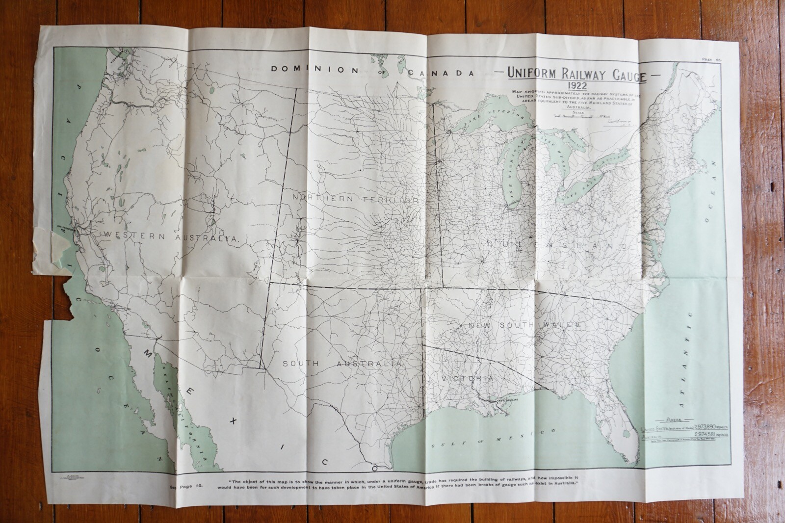 1922 Uniform Gauge USA and Australia Railway Map