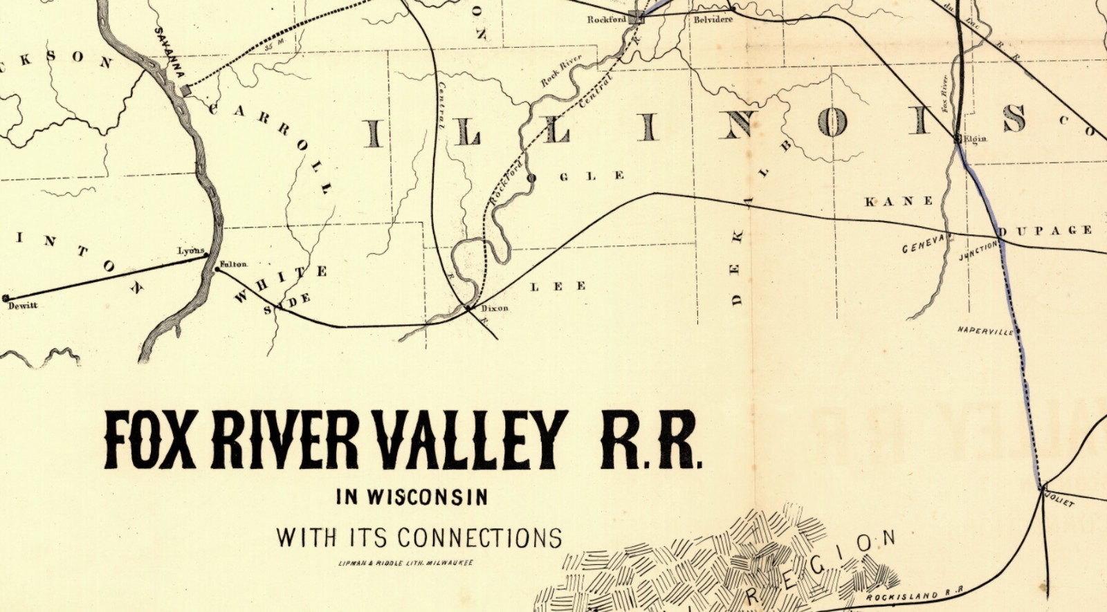 Map of Fox River Valley Railroad Illinois 16×20