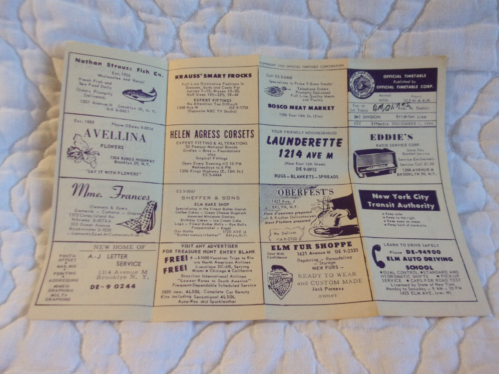 NEW YORK CITY TRANSIT SYSTEM 1948 SUBWAY MAP + BMT TRAIN TIMETABLE 1955 RAILROAD