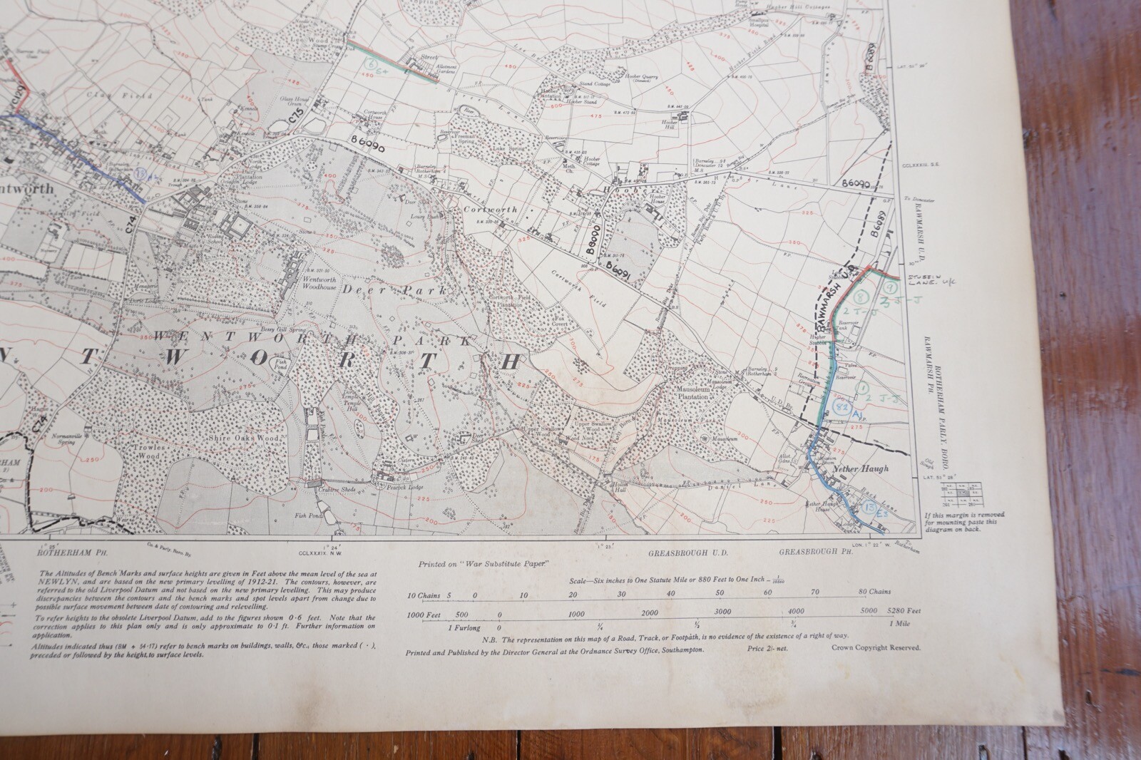 1931 Brampton Bierlow Wentworth Yorkshire Railway OS Linen Map Ref 8