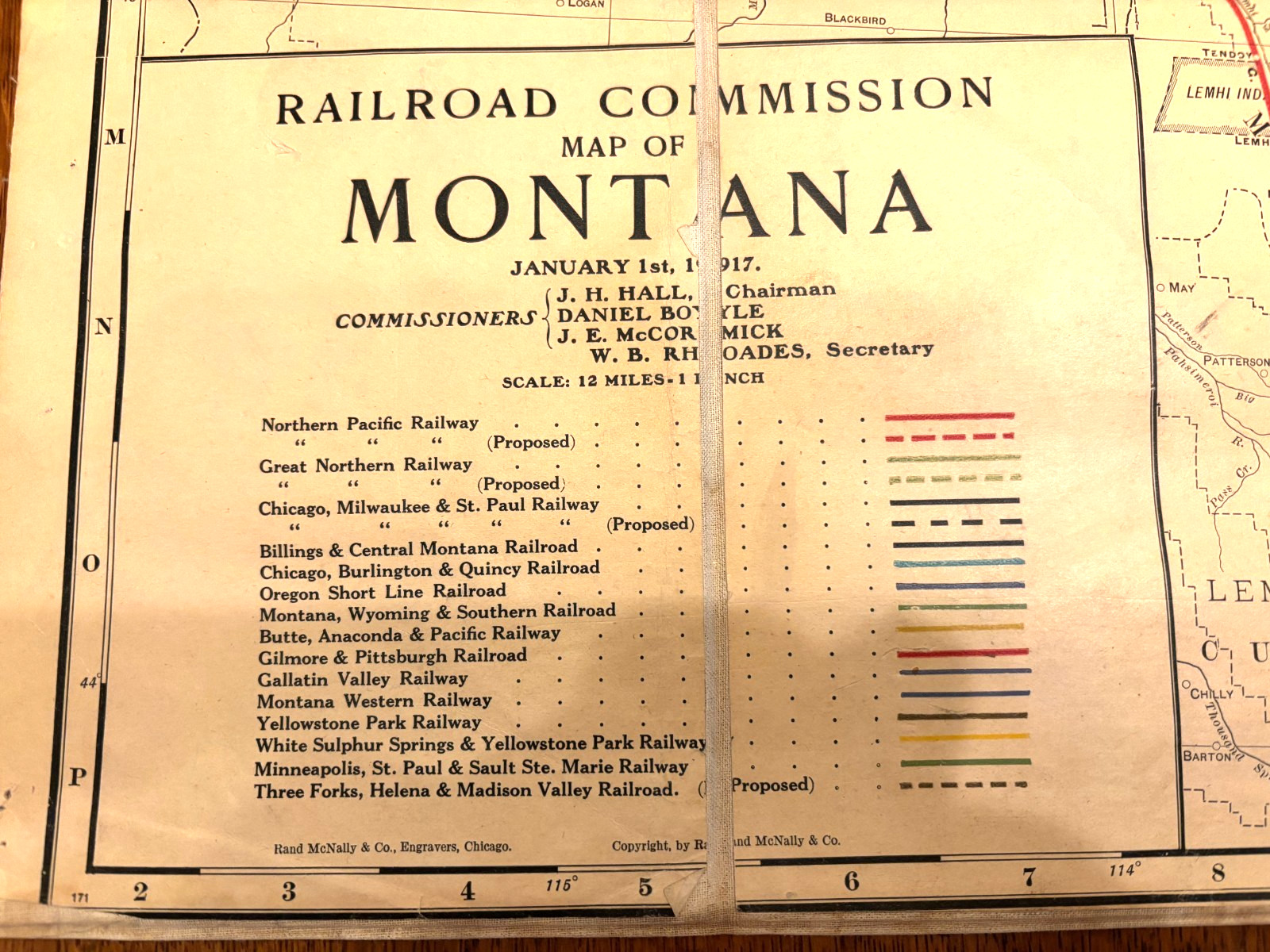 Antique Case Montana Railroad Commission Map of January 1st, 1917
