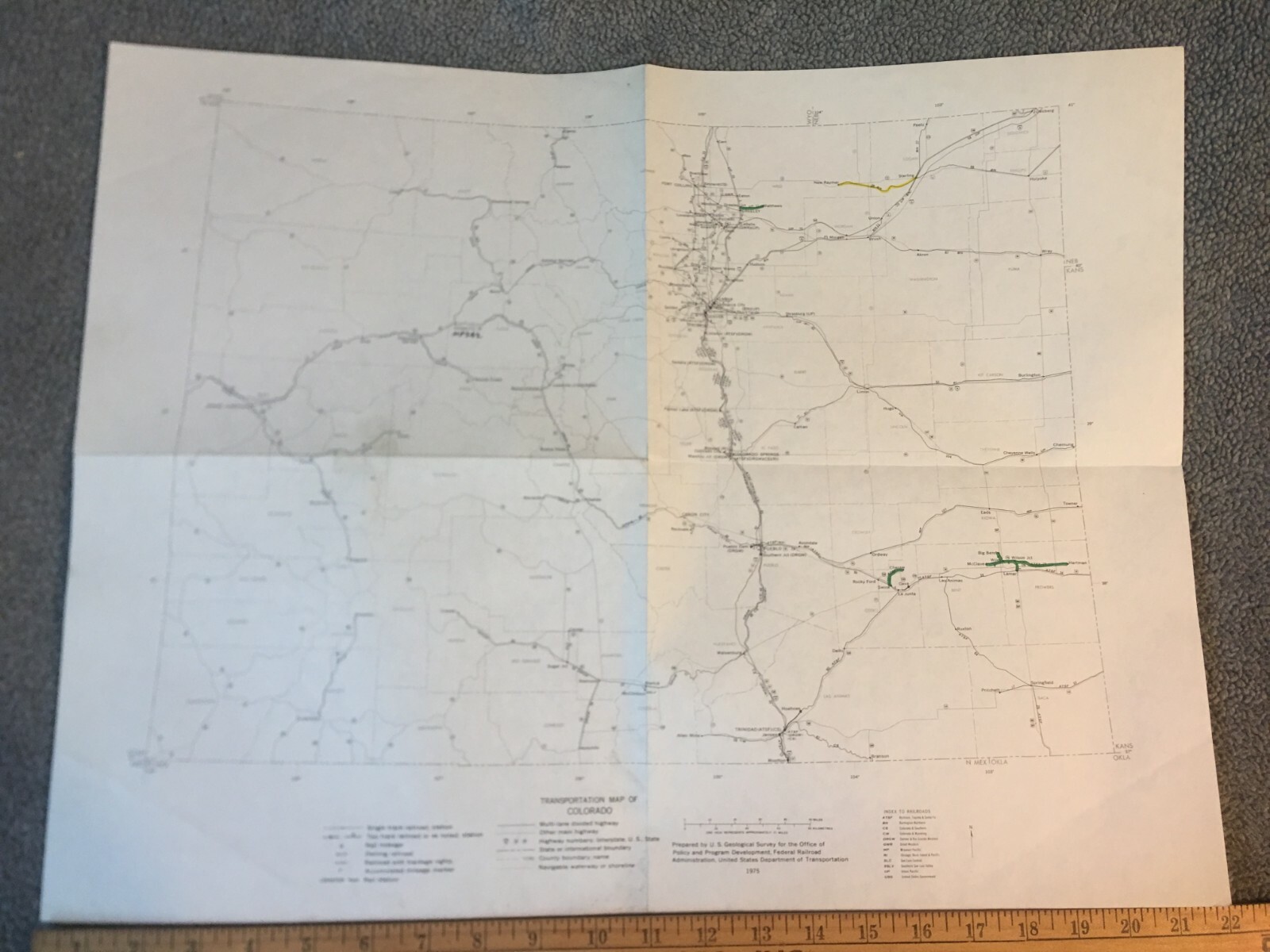Vintage 1975 Colorado Transportation Map●Federal Railroad Administration●11″x17″