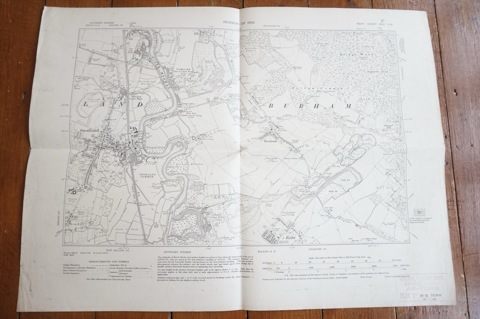 1933 Burnham Snodland Kent Southern Railway OS Map