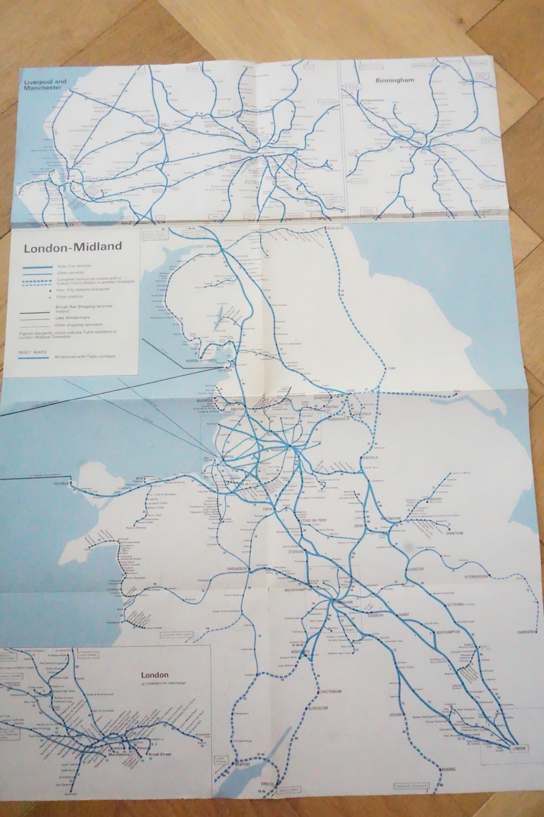 Jan 1970 British Rail Passenger Network Railway Map London Midland Region