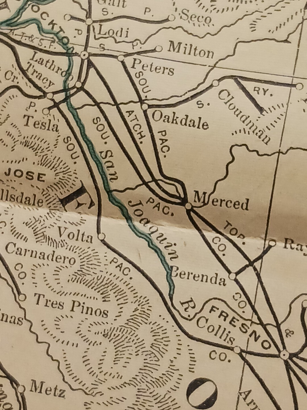 1902 Train Route Map CALIFORNIA & NEVADA All Railroad Lines Stations 11×9″ Dated